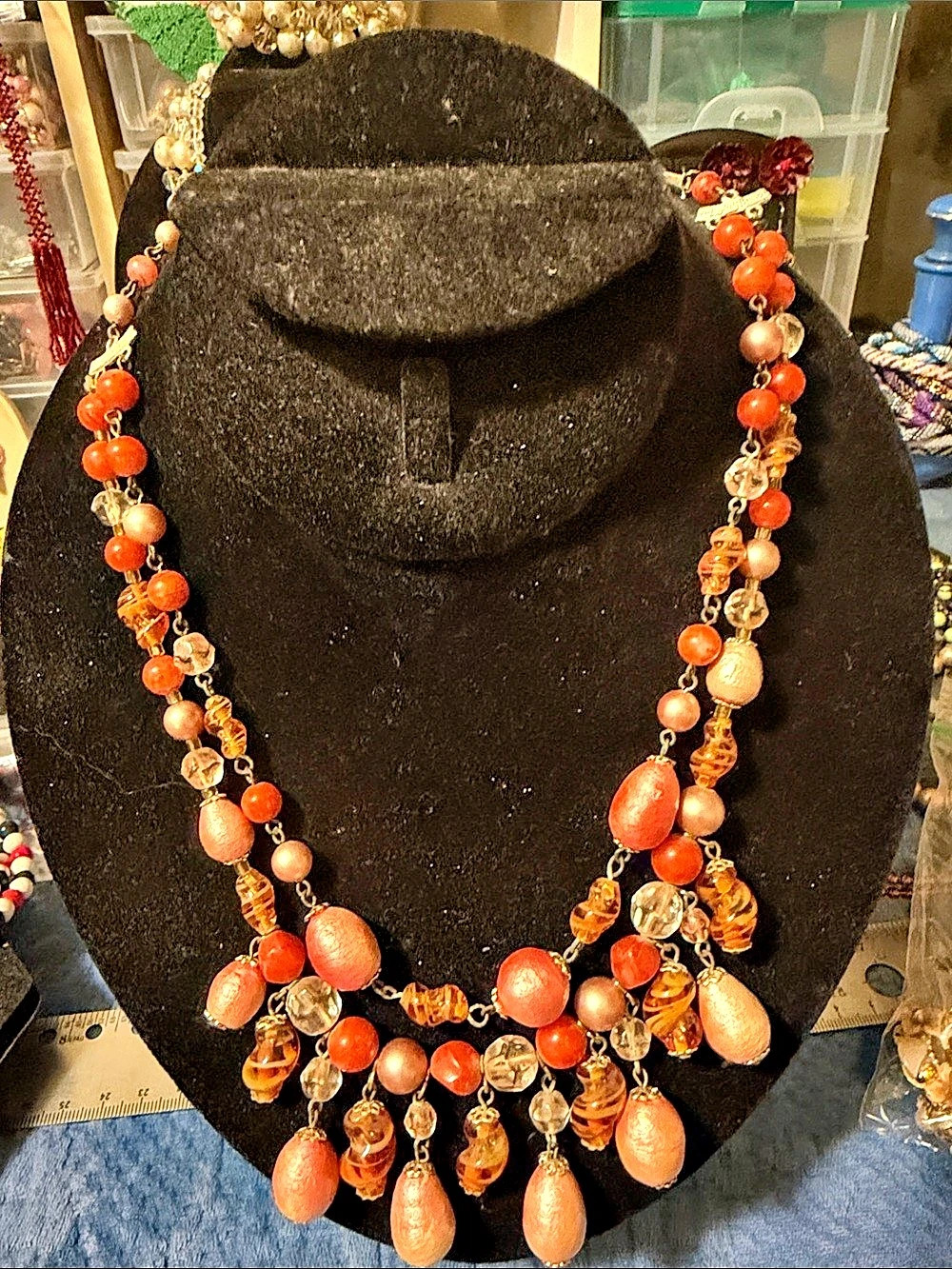 Japan Beaded Statement Necklace in Orange & Brown